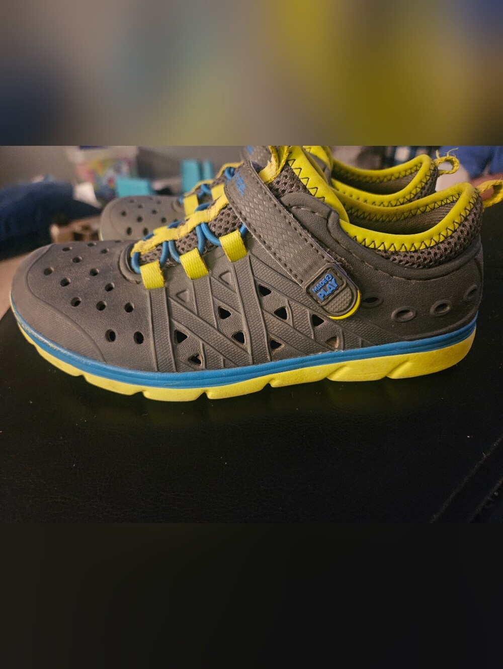 Stride Rite Made 2 Play Phibian Water Shoes Boy's Size 1 Gray Blue Lime Green